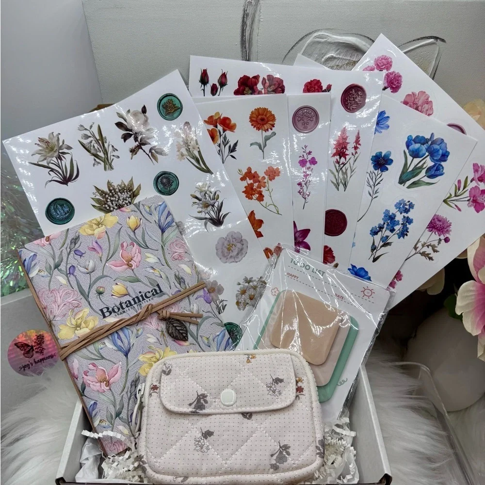 Floral Zipper Pouch & Floral theme Stationary Gift Bundle